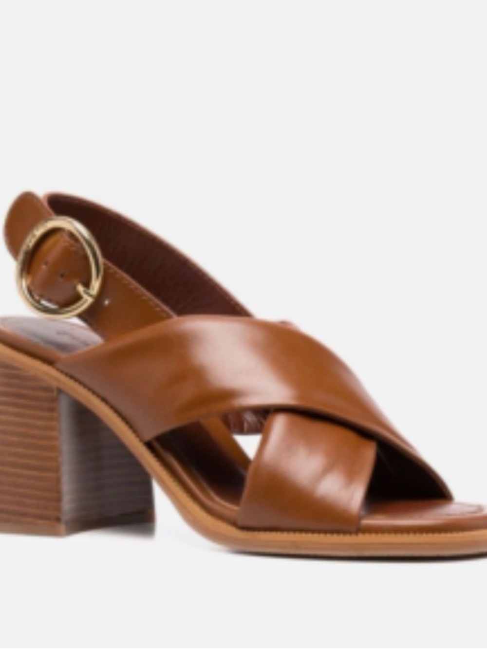 SeeByChloe Light Brown Women's Criss Cross Strap Block Heel Sandal Size 38